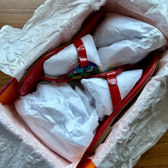 TORY BURCH Patent Rainbow Red Miller Sandals