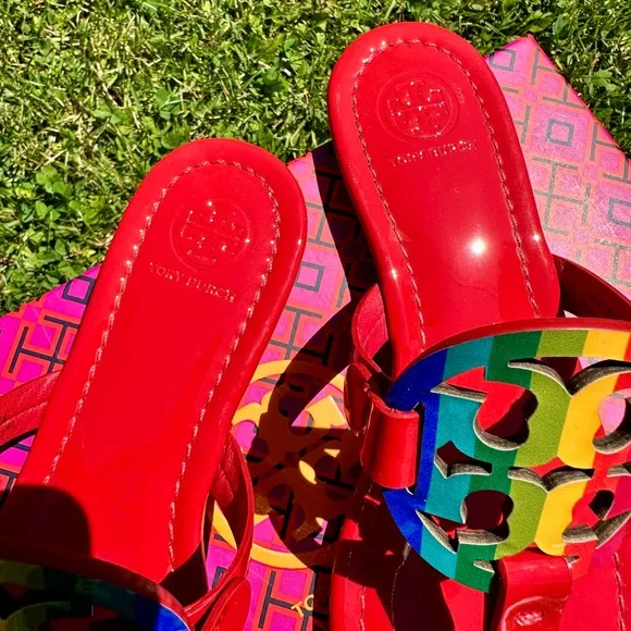 TORY BURCH Patent Rainbow Red Miller Sandals