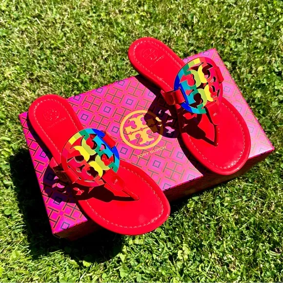 TORY BURCH Patent Rainbow Red Miller Sandals