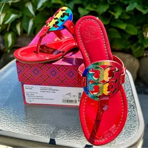 TORY BURCH Patent Rainbow Red Miller Sandals