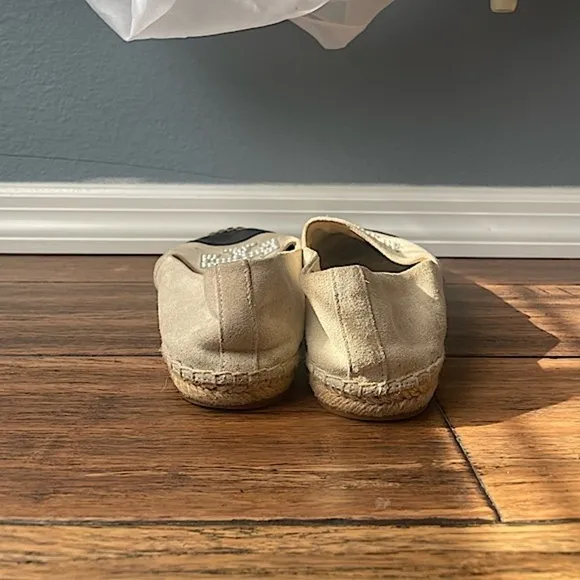 Tory Burch pearl espadrilles cap toe flats leather and suede espadrilles