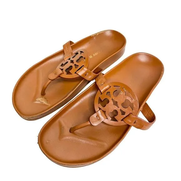 Tory Burch Sandals Size 10 Miller Cloud Brown Leather Open Toe