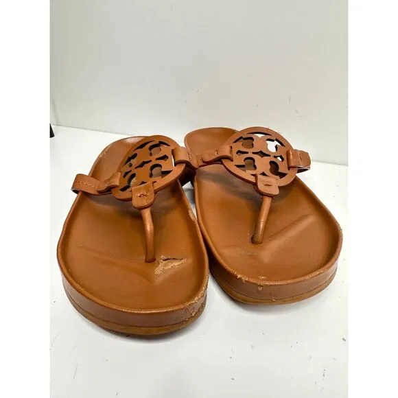 Tory Burch Sandals Size 7.5 Miller Cloud Brown Leather Open Toe