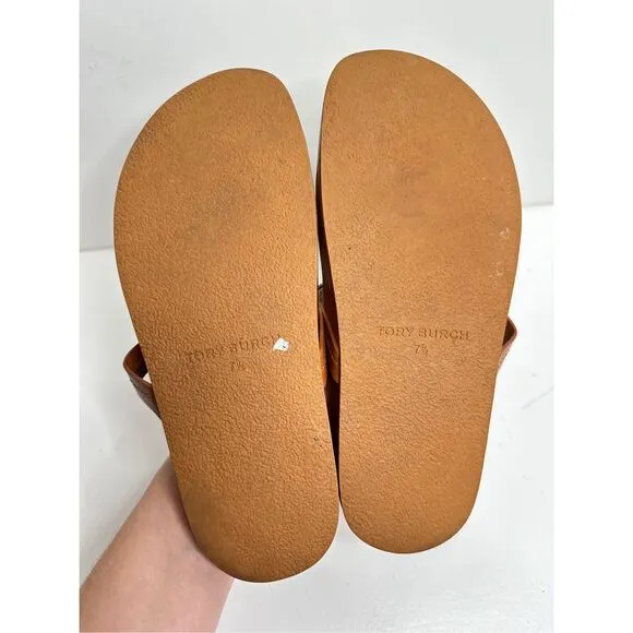 Tory Burch Sandals Size 7.5 Miller Cloud Brown Leather Open Toe