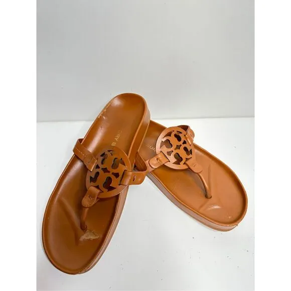Tory Burch Sandals Size 7.5 Miller Cloud Brown Leather Open Toe