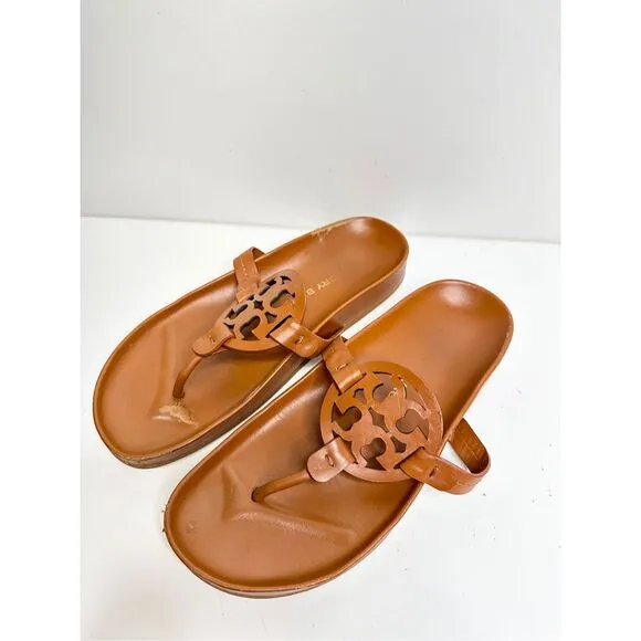 Tory Burch Sandals Size 7.5 Miller Cloud Brown Leather Open Toe