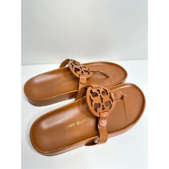 Tory Burch Sandals Size 7.5 Miller Cloud Brown Leather Open Toe