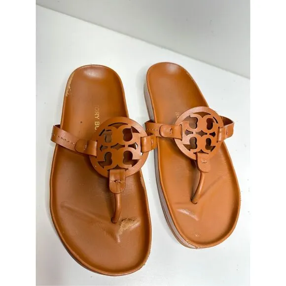 Tory Burch Sandals Size 7.5 Miller Cloud Brown Leather Open Toe