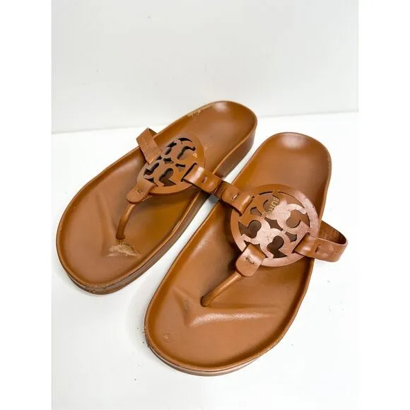 Tory Burch Sandals Size 7.5 Miller Cloud Brown Leather Open Toe