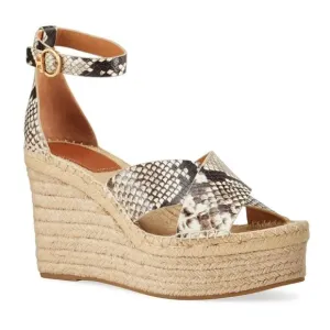 Tory Burch Selby Snake Printed Leather Wedge Platform Espadrille Sandals