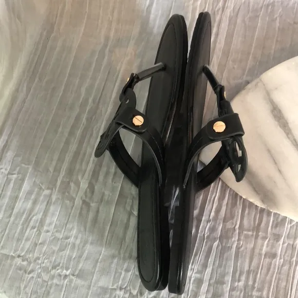 TORY BURCH Size 9 MILLER matte black leather thong slip ons sandals
