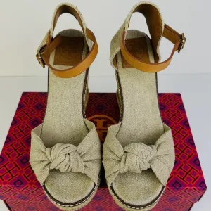 Tory Burch Tan Espadrille Wedges with Bow Detail