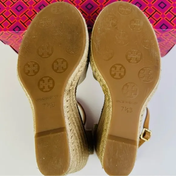 Tory Burch Tan Espadrille Wedges with Bow Detail
