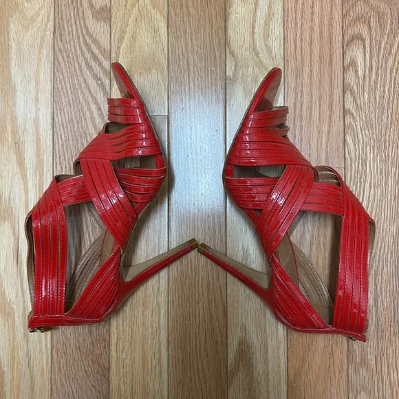 Tory Burch Tory Red 602 Ines Round Kitten Heel Sandals Zip Back Shoe‎ - size 7