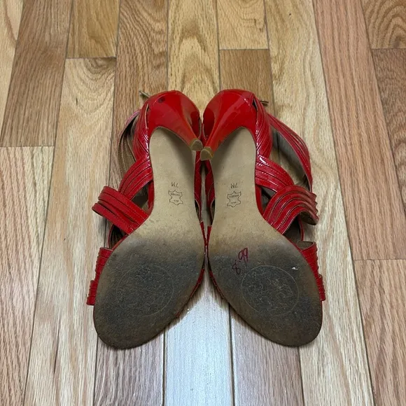 Tory Burch Tory Red 602 Ines Round Kitten Heel Sandals Zip Back Shoe‎ - size 7