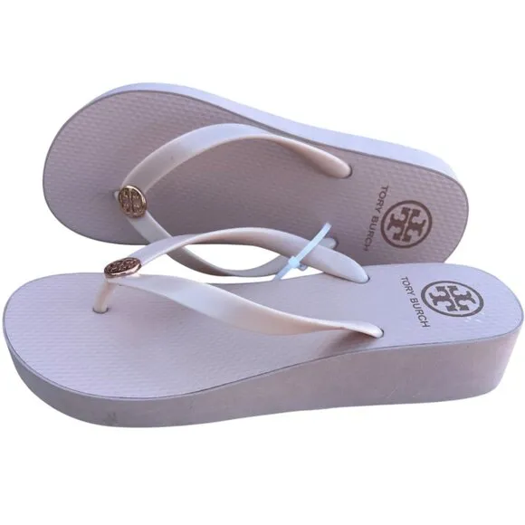 Tory Burch Wedge Flip Flops Sandals Seashell Pink Size 11