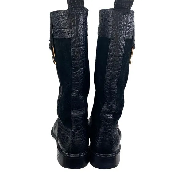 Tory Burch Women's Corey Black Leather Suede Mid Calf Boots Size US 5.5