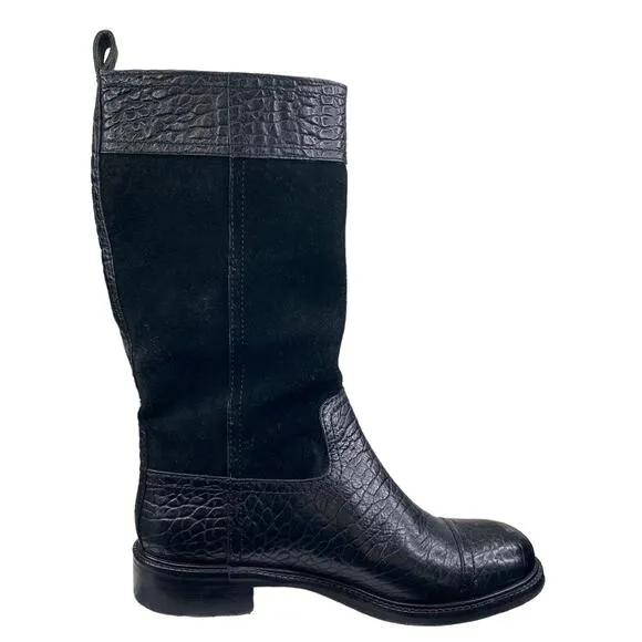 Tory Burch Women's Corey Black Leather Suede Mid Calf Boots Size US 5.5