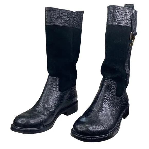 Tory Burch Women's Corey Black Leather Suede Mid Calf Boots Size US 5.5
