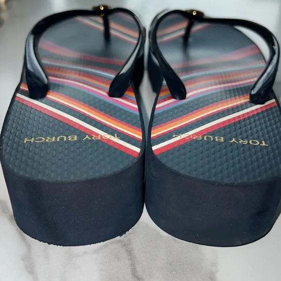 Tory Burch Women's Cut-Out Wedge Flip-Flops Navy platform sandal size 9.5
