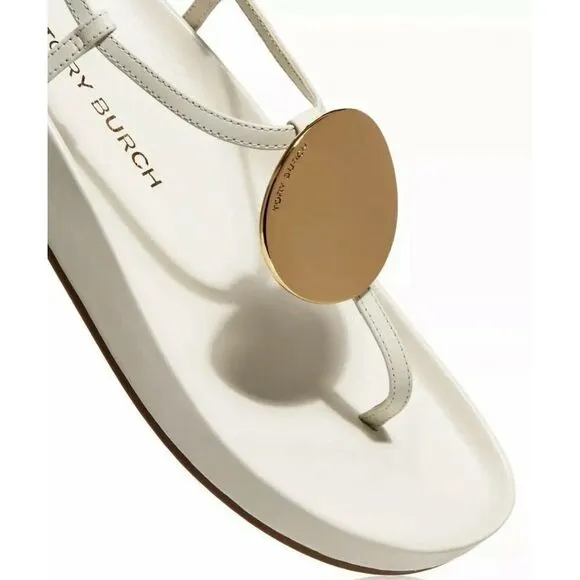 TORY BURCH Women's Size 9.5 Patos Leather Slingback Thong Sandals in White‎ NIB