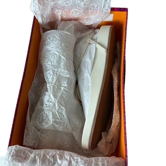 TORY BURCH Women's Size 9.5 Patos Leather Slingback Thong Sandals in White‎ NIB
