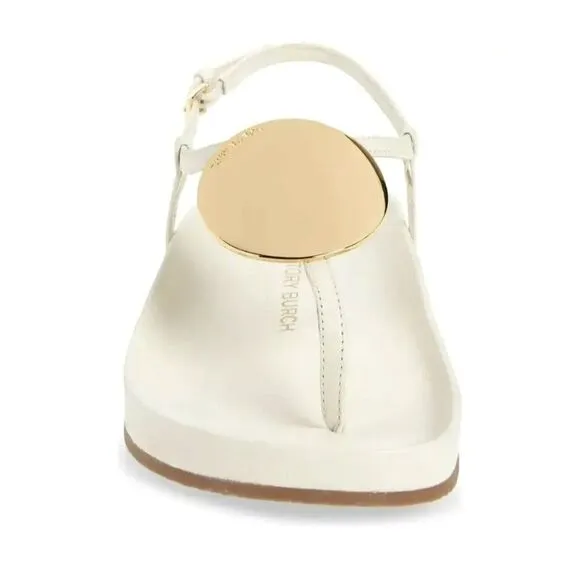 TORY BURCH Women's Size 9.5 Patos Leather Slingback Thong Sandals in White‎ NIB