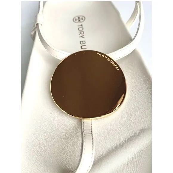TORY BURCH Women's Size 9.5 Patos Leather Slingback Thong Sandals in White‎ NIB