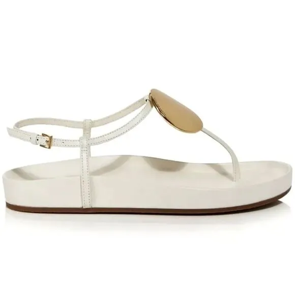 TORY BURCH Women's Size 9.5 Patos Leather Slingback Thong Sandals in White‎ NIB