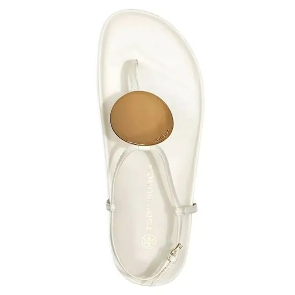TORY BURCH Women's Size 9.5 Patos Leather Slingback Thong Sandals in White‎ NIB