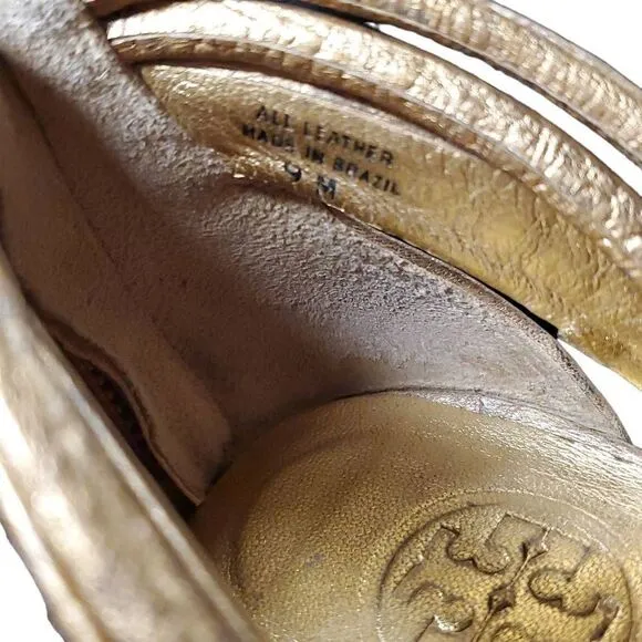 Tory Burch Women's Gold Constance Heel Leather Braided Sandals Size 9