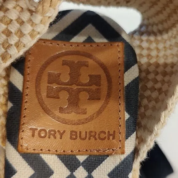 Tory Burch Geo Print Platform Wedge Espadrilles Navy White
