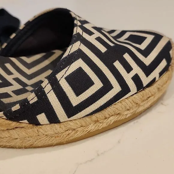 Tory Burch Geo Print Platform Wedge Espadrilles Navy White