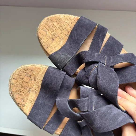Trask Sandals Women's Blue Suede Leather Platform Espadrilles, Size US11M