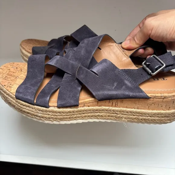 Trask Sandals Women's Blue Suede Leather Platform Espadrilles, Size US11M