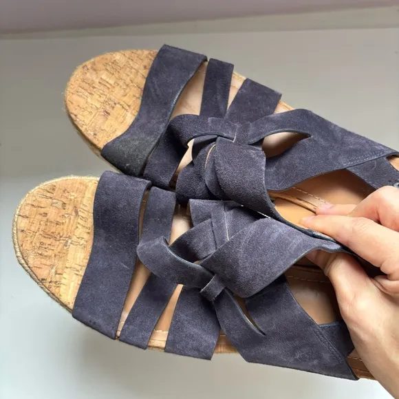 Trask Sandals Women's Blue Suede Leather Platform Espadrilles, Size US11M