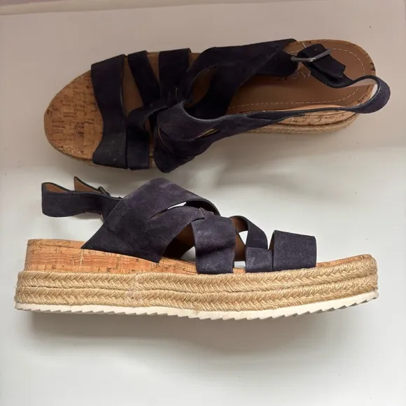 Trask Sandals Women's Blue Suede Leather Platform Espadrilles, Size US11M
