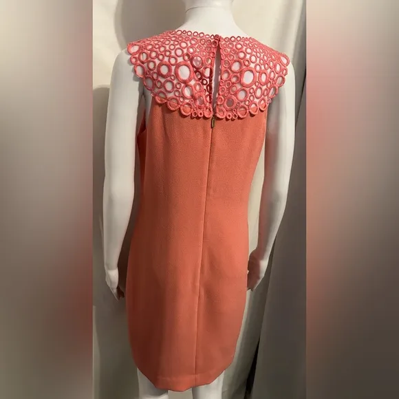 Trina Turk Sz 0 Coral Pink Embroidered Circle Dress Retro Elegant Boho Chic
