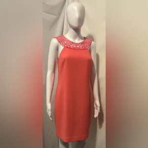 Trina Turk Sz 0 Coral Pink Embroidered Circle Dress Retro Elegant Boho Chic
