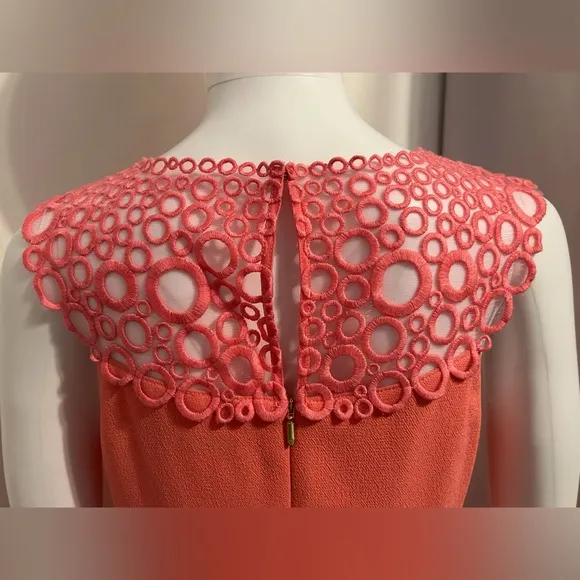 Trina Turk Sz 0 Coral Pink Embroidered Circle Dress Retro Elegant Boho Chic
