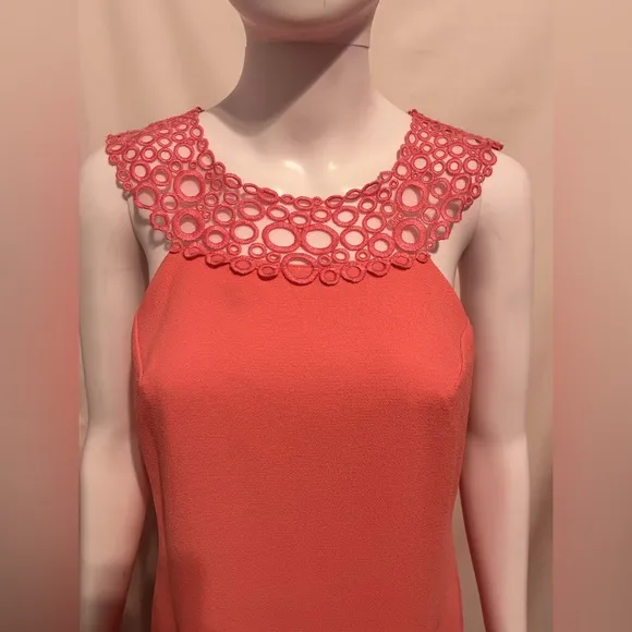 Trina Turk Sz 0 Coral Pink Embroidered Circle Dress Retro Elegant Boho Chic