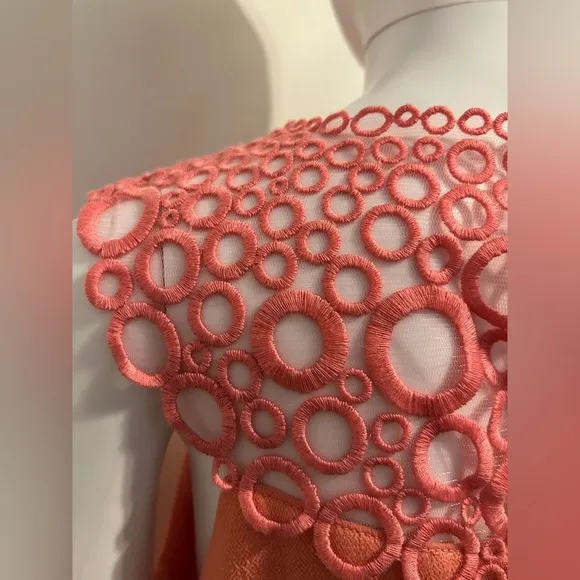 Trina Turk Sz 0 Coral Pink Embroidered Circle Dress Retro Elegant Boho Chic