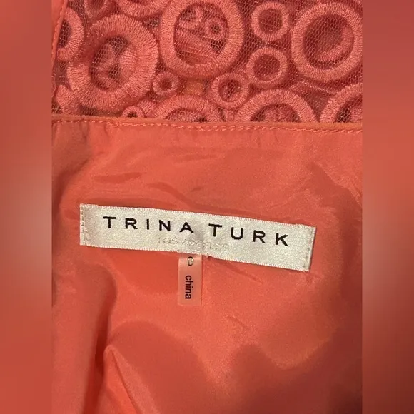 Trina Turk Sz 0 Coral Pink Embroidered Circle Dress Retro Elegant Boho Chic