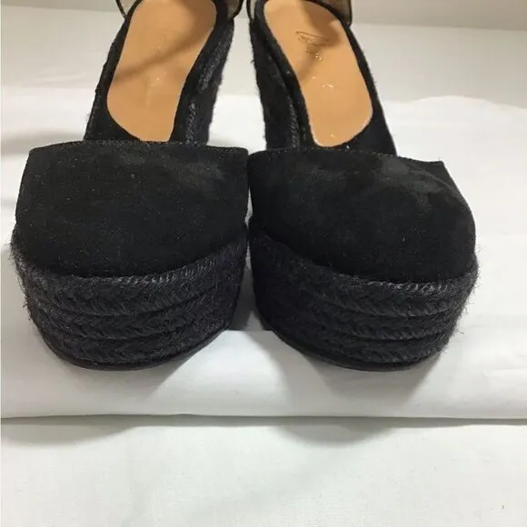 Tuckernuck Castaner Black Suede Espadrilles Jute Wrap Platform Heel Shoe Size 39