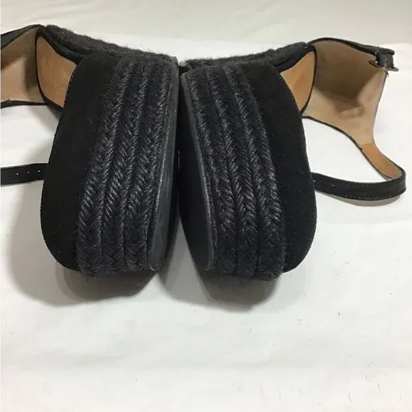 Tuckernuck Castaner Black Suede Espadrilles Jute Wrap Platform Heel Shoe Size 39