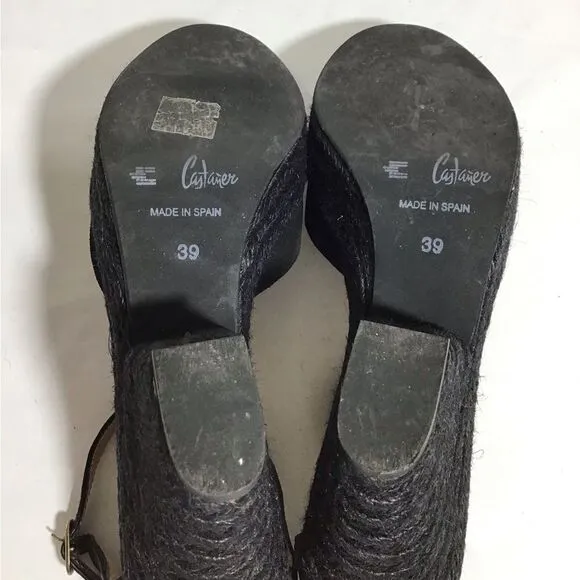 Tuckernuck Castaner Black Suede Espadrilles Jute Wrap Platform Heel Shoe Size 39