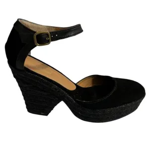 Tuckernuck Castaner Black Suede Espadrilles Jute Wrap Platform Heel Shoe Size 39