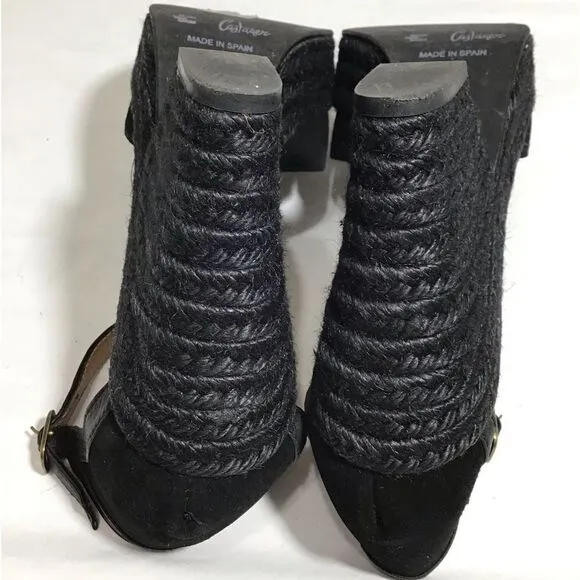 Tuckernuck Castaner Black Suede Espadrilles Jute Wrap Platform Heel Shoe Size 39