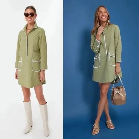 Tuckernuck POMANDER PLACE Perkins Mini Shirt Dress, Moss Green, Size S, Like New