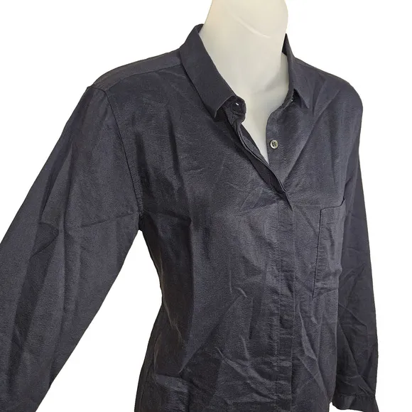 Tuckernuck Pomandere Silk Shirt Dress SZ 38 Medium Navy Minimal Shift Wool